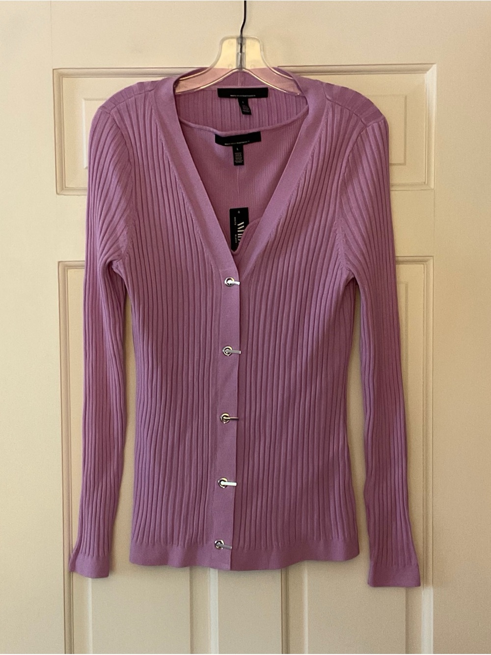 White House Black Market Sweater Twinset Purple Cardigan Sweetheart Tank L NWT
